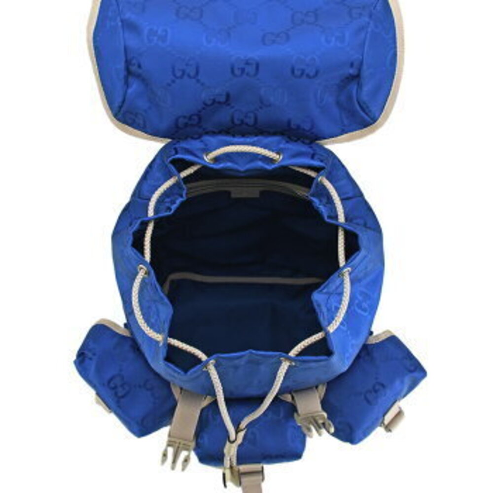 Gucci GG Beige Off Tan leather Backpack logo Grid blue the - Picture 6 of 8